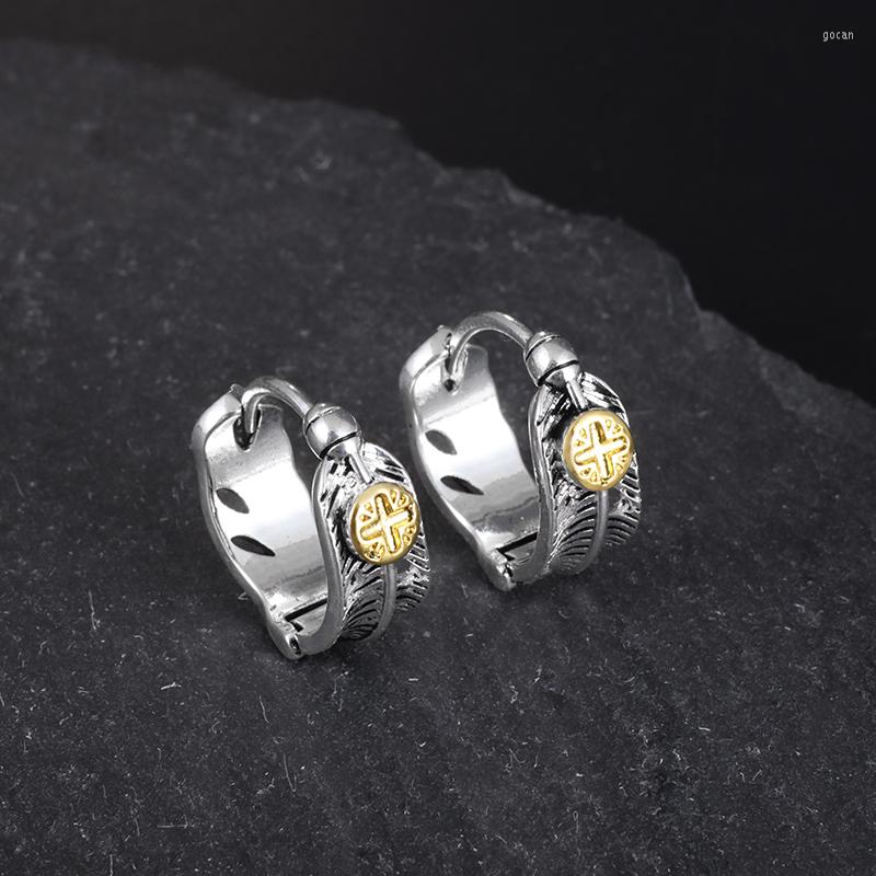 

Hoop Earrings Design Silver Color Feather Cross Logo Copper Men Women Punk Trendy Party Accessories