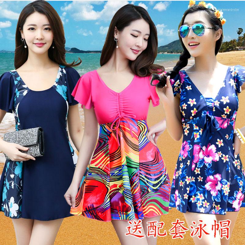

Women's Swimwear Sleeved Middle-aged Mom Extra Size Dress-Boxer Belly Covering Slimming Large Bubble Spring WOMEN'S Swimsuit, Two-piece