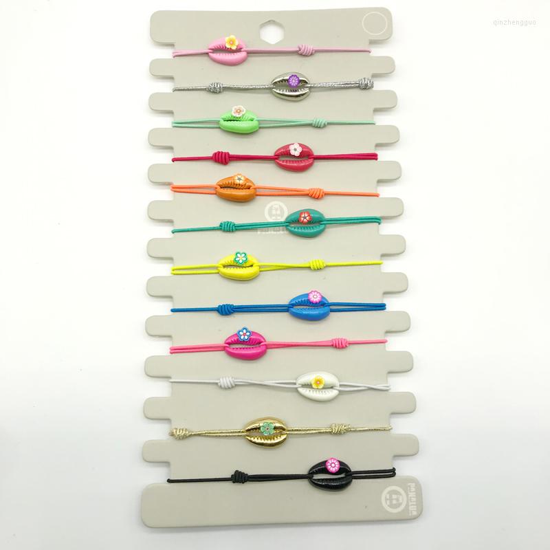 

Bangle 12pcs/lot Handmade Craft Cowrie Shell Shape Elastic Bracelets Freshwater Pearl Adjustable