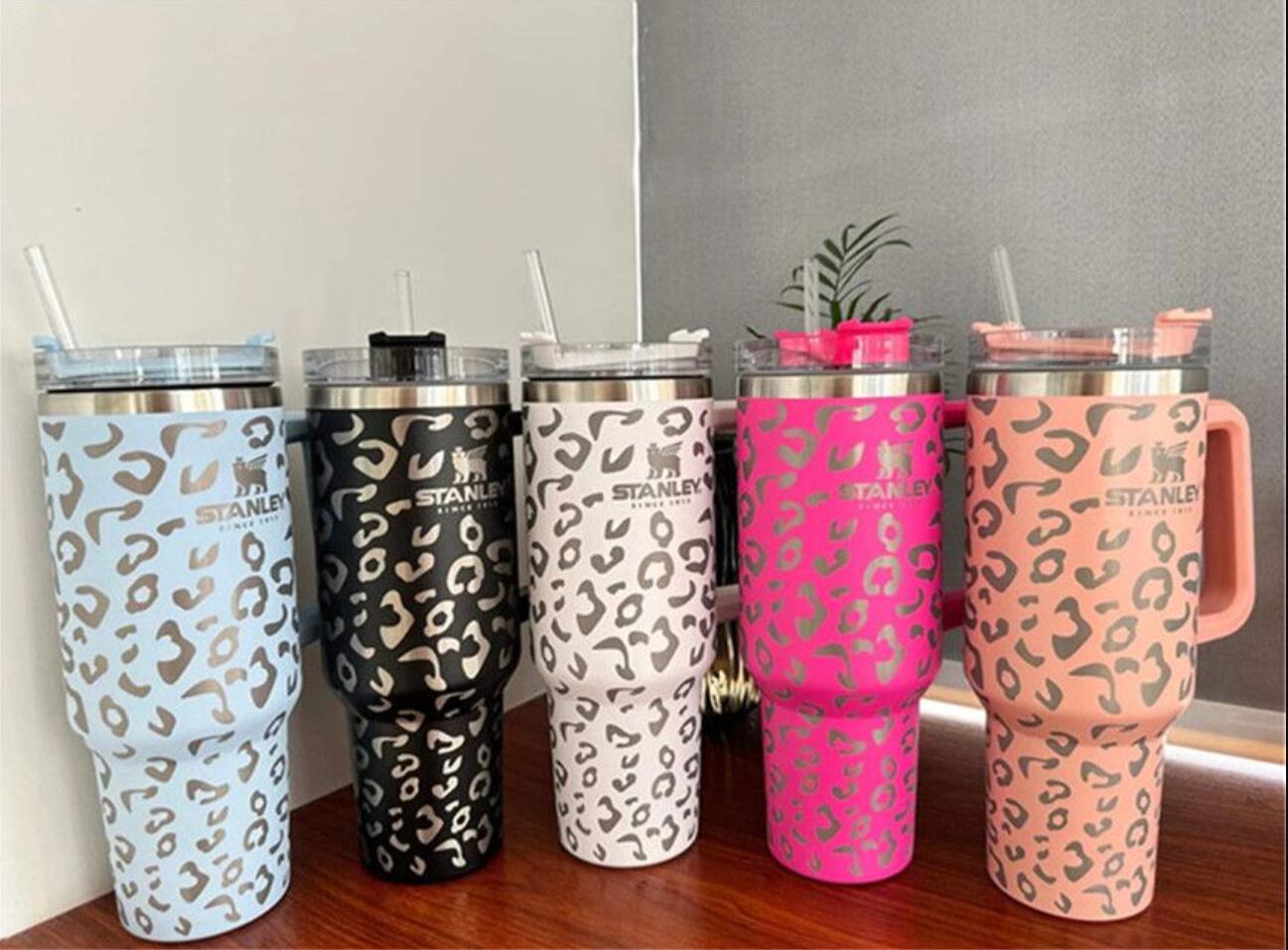 

With LOGO Hot Pink Stenlay Leopard print 40oz stainless steel tumbler with Logo Mugs With Handle Insulated Tumblers Lids Straw Coffee Termos Cup With logo GJ0414, Multi-color