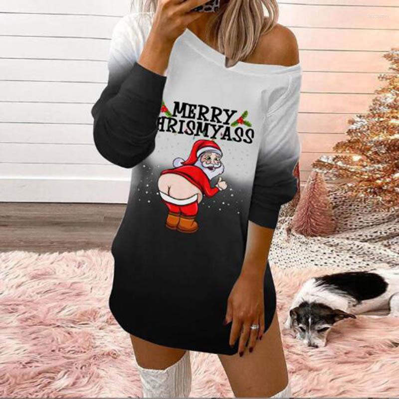 

Casual Dresses Retro Women Christmas Print Long Sleeve Pullover Spring Autumn Skew Neck Off Shoulder Mini Dress Elegant Ladies Vestidos, 03 print