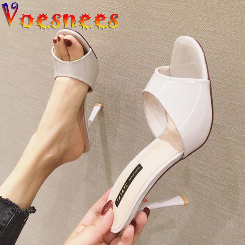 

Slippers Voesnees Women 2023 Pure Colour Square Head Fish Mouth Sandals Summer Female Home Everyday Office High-Heeled Shoes, As picture shown