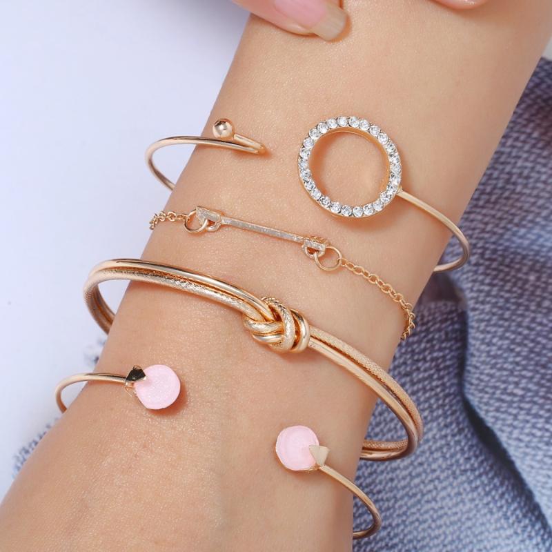 

Bangle Gold Silver Ethnic Statement Arrow Round Inlaid Shine Crystal Stone Open Bracelets Bangles For Women Jewelry Accesories