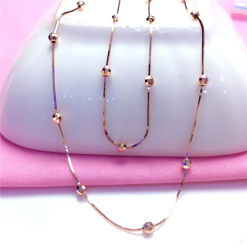 

Chains 585 Purple Gold Shiny Soft Round Beads Neckalce For Woman Men And Women Fashion Hip-hop Style 14K Rose Jewelry