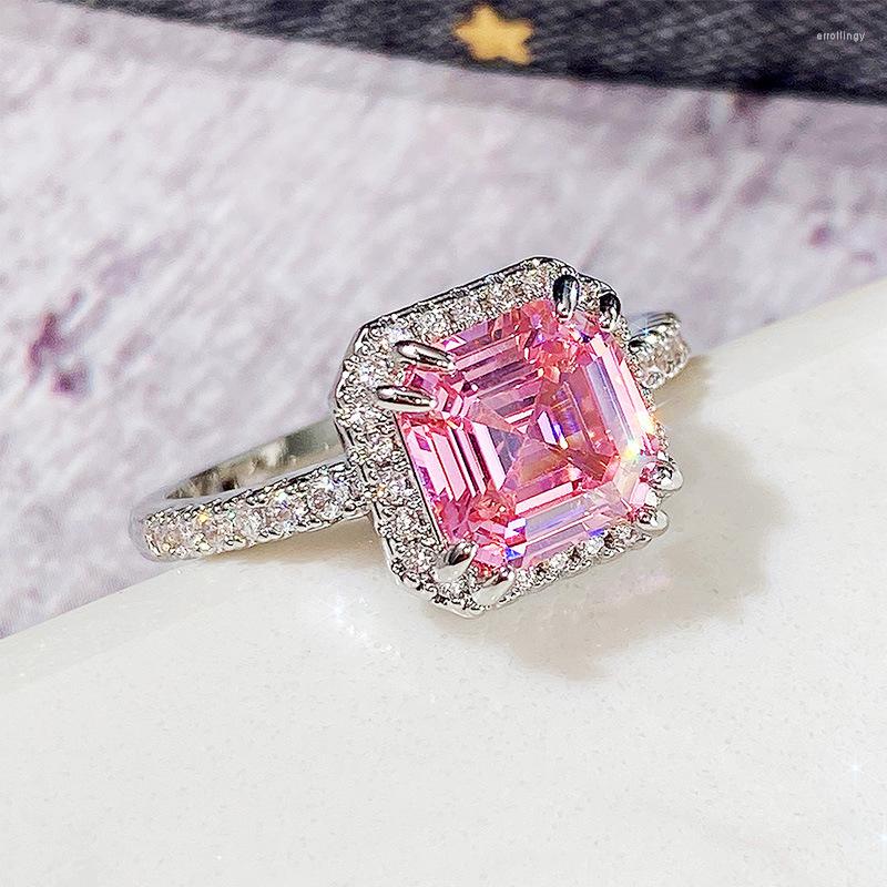 

Wedding Rings Uilz Pink Square Cubic Zirconia For Women Chic Ceremony Party Female Accessories 2023 Fashion Jewelry