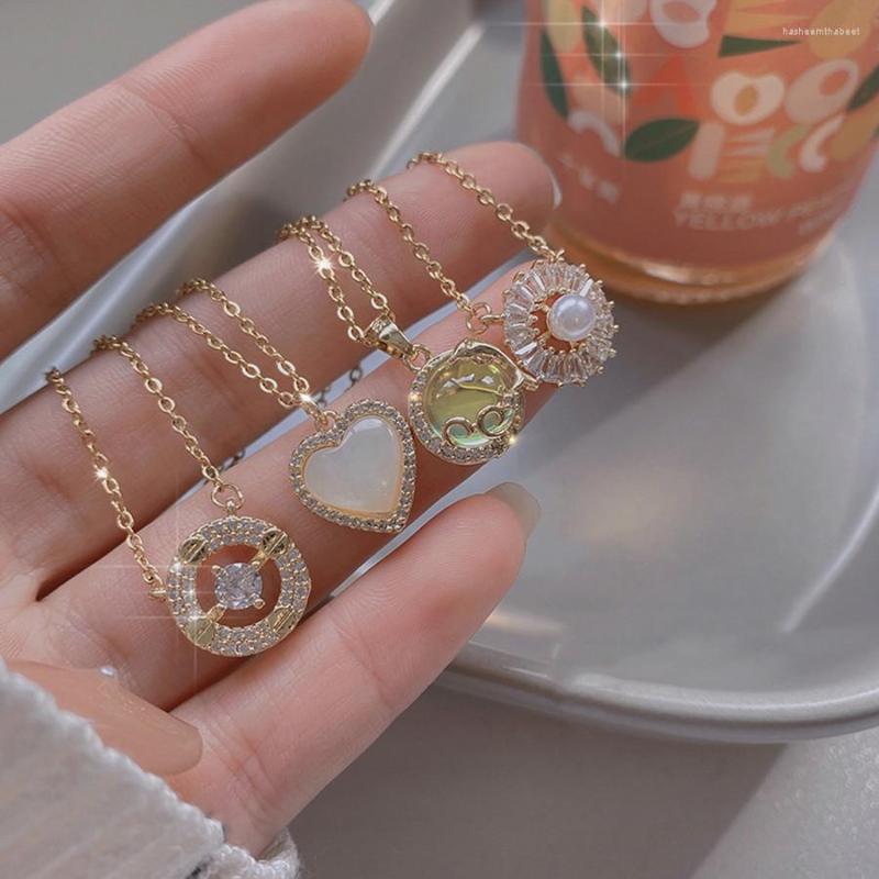 

Pendant Necklaces Trendy Heart Shaped Necklace Opal Chain Women 2023 Temperament Jewelry Choker Wedding Wild Collarbone