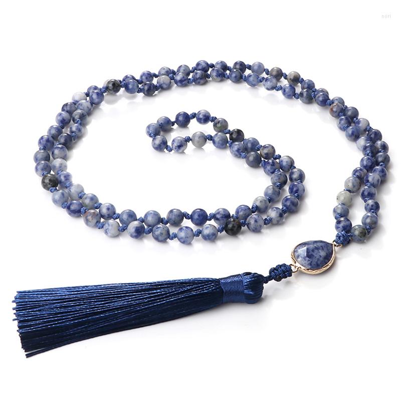 

Pendant Necklaces Trendy 108 Mala Prayer Beaded Necklace 6mm Natural Stone Knotted Meditation Rosary Yoga For Men Women Tassel Jewelry