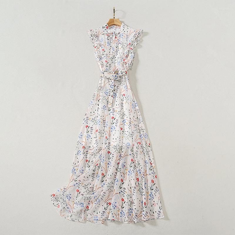 

Casual Dresses QUALITY 2023 HIGH Est Fashion Runway Maxi Dress Women' Elegant Sleeveless Ruffles Floral Print Long, Picture shown