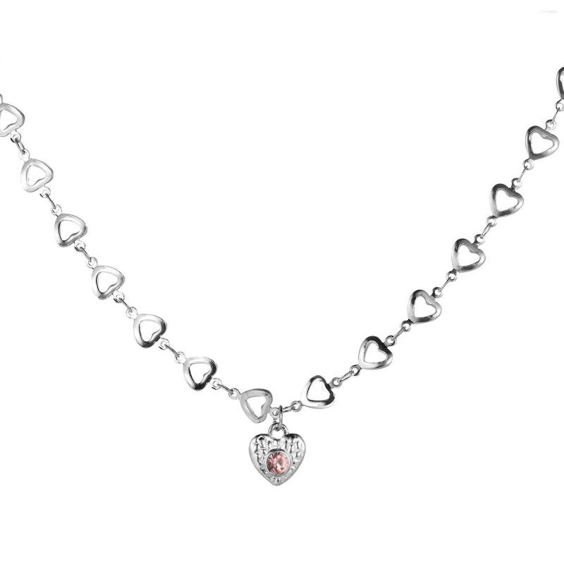 

Chains Sweet Pink Diamond Love Necklace Gentle Fairy Simple Design Everything Exquisite Light Luxury Cool Choker