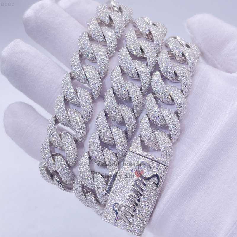 

18mm Miami Solid Silver 925 Vvs Moissanite Hip Hop Thick Solid Cuban Chain Necklace with Custom Name Lock
