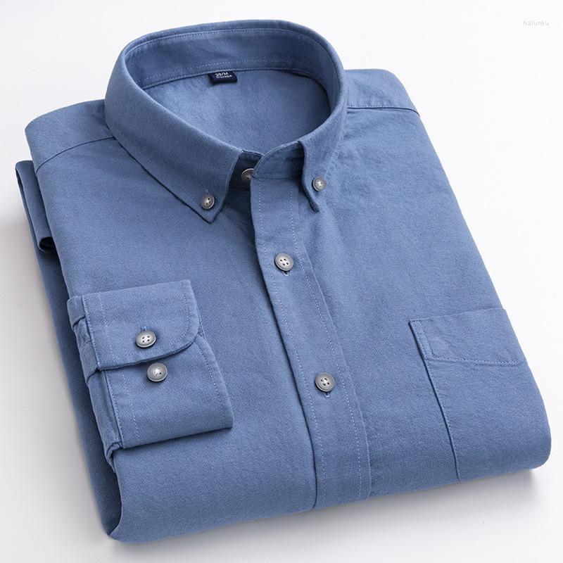 

Men's Casual Shirts Cotton Oxford Mens Pocket Smart Long Sleeve Blue Dress Shirt For Men Button Slim Fit Camisa Social Male, 6-1