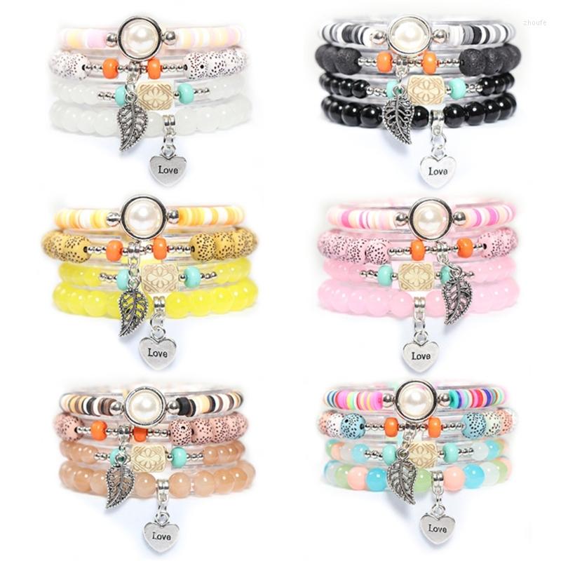 

Bangle F19D 4Pcs Bohemian Elastic Bracelets Layered Beaded Adjustable Stackable Bracelet