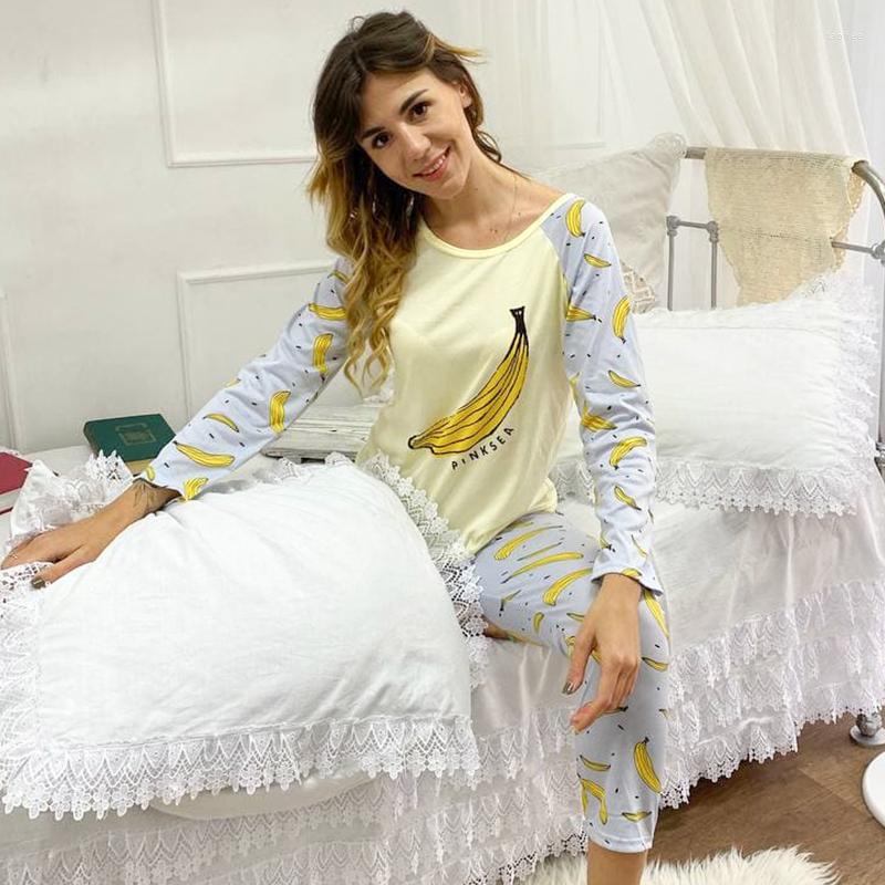 

Women's Sleepwear Cartoon Cotton Pajamas For Women Long Pants Short Sleeved Summer Spring Loungewear Fashion Home Clothing Homewear, Style 2