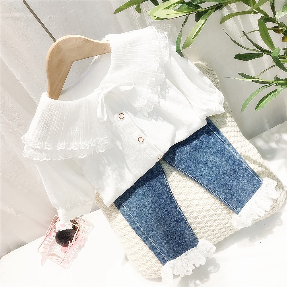 

Kids Shirts Baby girls outfit Girls clothing set 2 Pieces Baby Suit Long sleeve Lace shirtjeans Kids Clothes Girl Suit 230317, Shirt