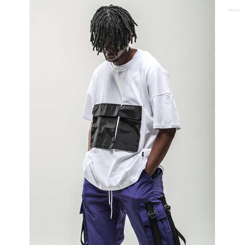 

Men's T Shirts High Street Patchwork Multi-Pocket O-neck Shirt Fashion Hip Hop Tees 2023 Summer Streetwear Short Sleeve Tshirt For Men, Black