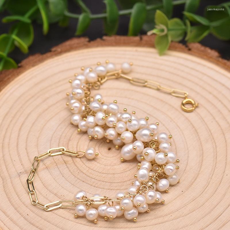 

Link Bracelets Handmade Natural Fresh Water White Pearl For Women Girls Party Wedding Engagement Femme Fine Jewelry Exquisite Fashion