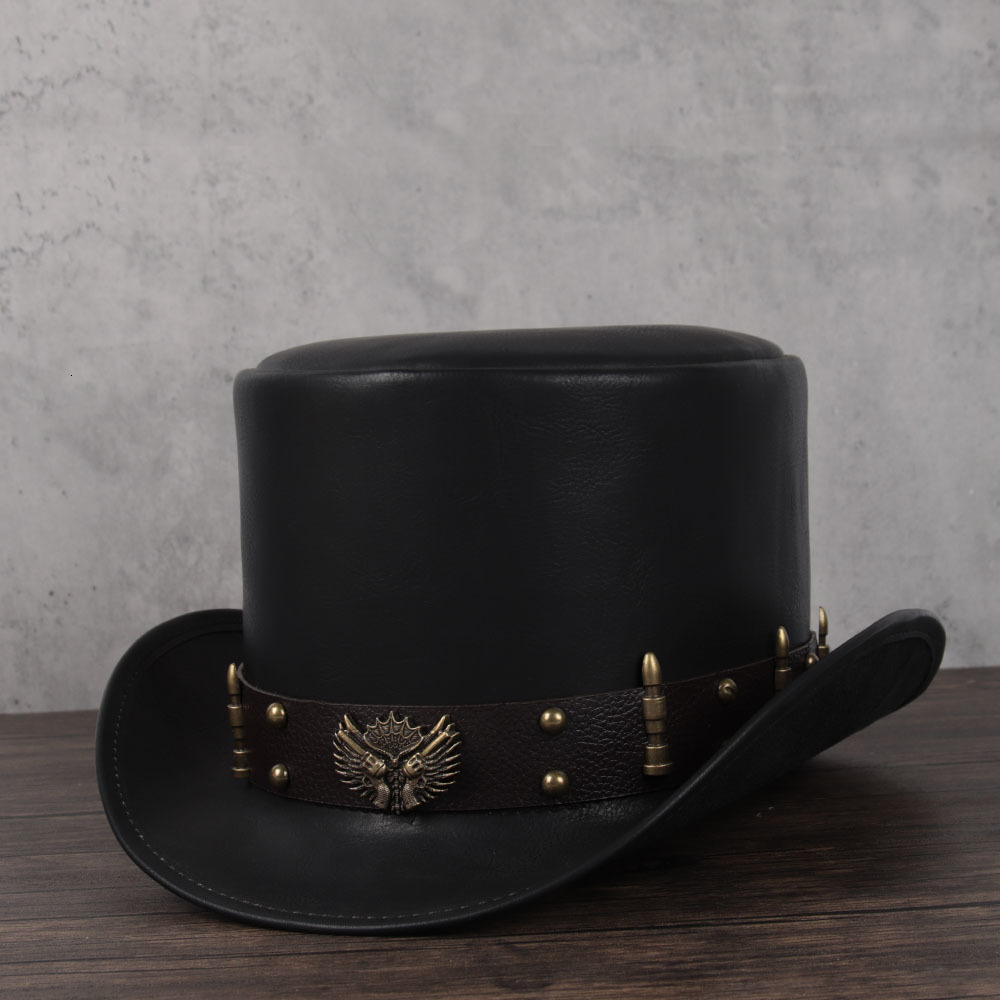 

Wide Brim Hats Bucket Hats Leather Top Hat President Traditional Fedoras Hat Women Men Magician Steampunk Cosplay Party Caps Dropshiping 3Size 13CM Top 230316, Coffee ganban