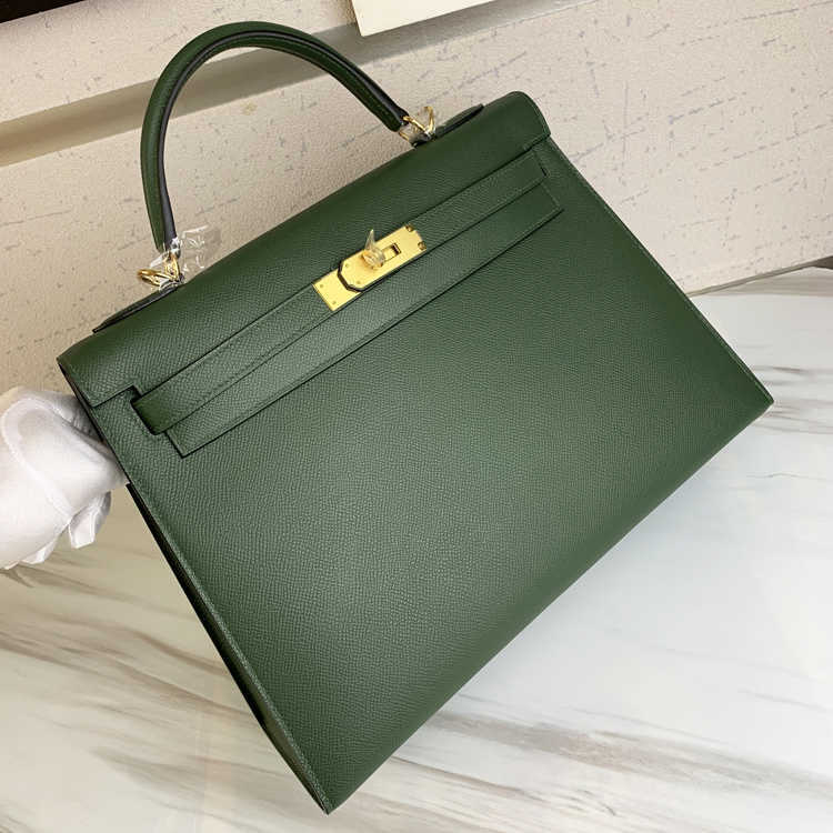

Designer bags Herms Kelys handbags Cowhide bag pattern shoulder green hand, Sky blue