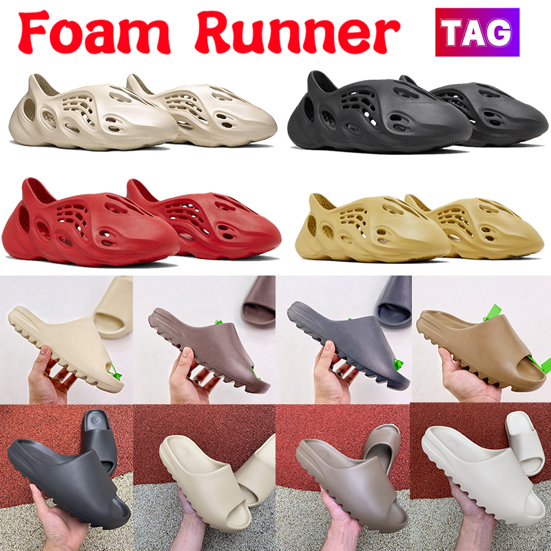 

Foam Runner Sandals Beach Slides Designer men Slipper women sandal Flats Flat slippers Black Sand Vermilion Onyx sulfur Bone Desert sand Pure First Release Slide, 01