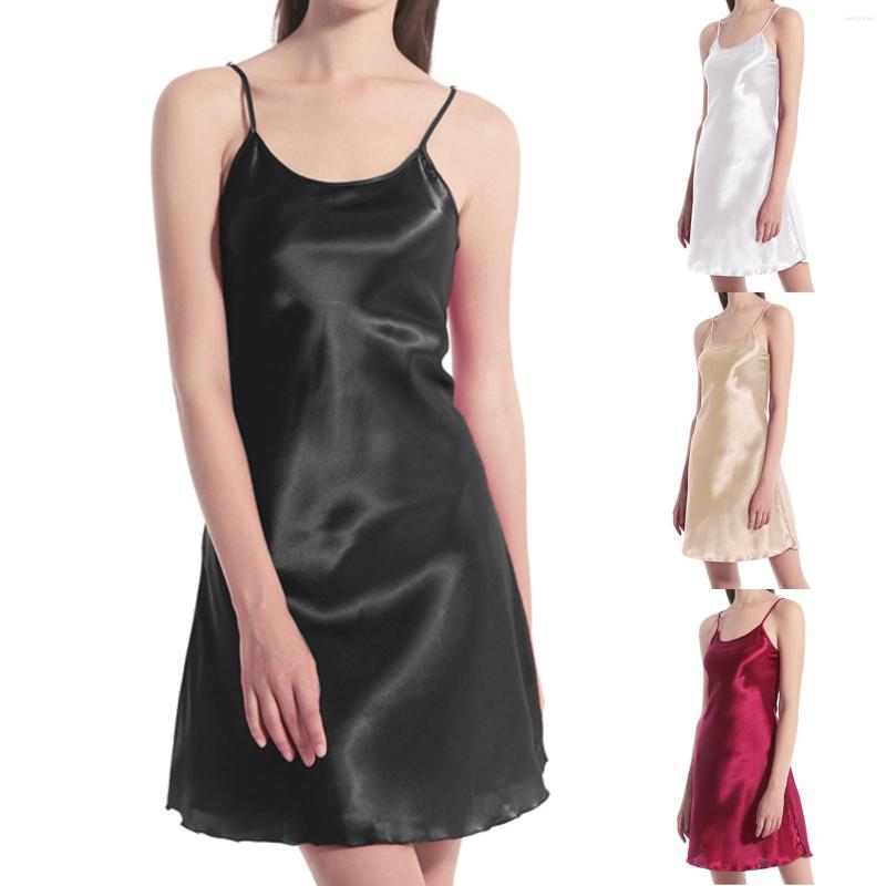 

Casual Dresses O-Neck Dress Inner Lap Lingerie Chemise Women Nightdress Long Sling One-piece Women's Knit T Shirt, Black