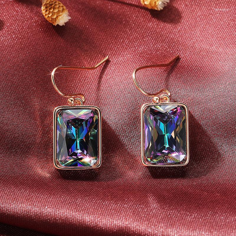 

Dangle Earrings Luxury Fashion Colorful Inlaid Glass Filled Drop Ladies Wedding Bridal Engagement Jewelry Gifts