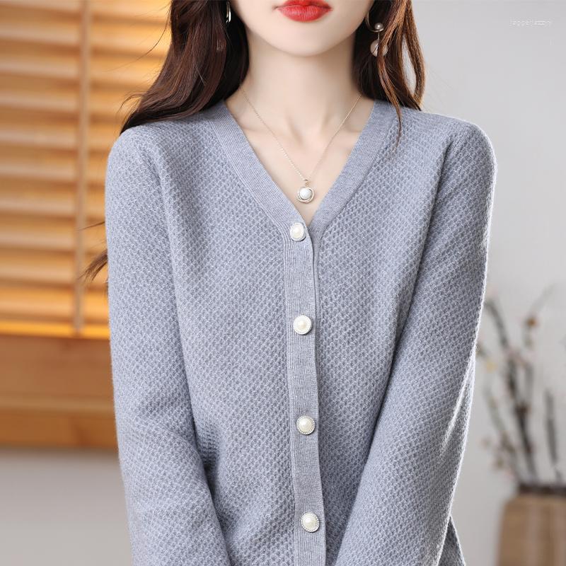 

Women's Knits Cashmere Cardigan Fall/winter 2023 Sweater Women V-Neck Pure Color Casual Long-sleeved Loose Women's, White