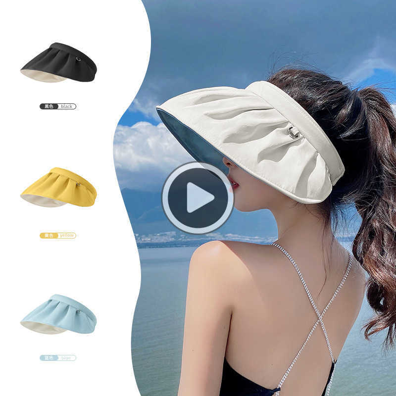 

Summer Hats Caps Men's Women's The same shell sunscreen hat under the banana women's anti UV summer face covering beach sunshade hat cycling empty top sun hat, Black pvc hair band with black edge