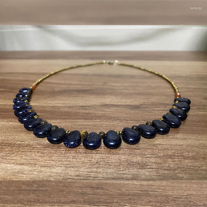

Chains 4Unik Unique Natural Stones Blue Sandstone Chokers Necklace Women Exquisite Teardrop Charm Beaded OL Jewelry Dropship