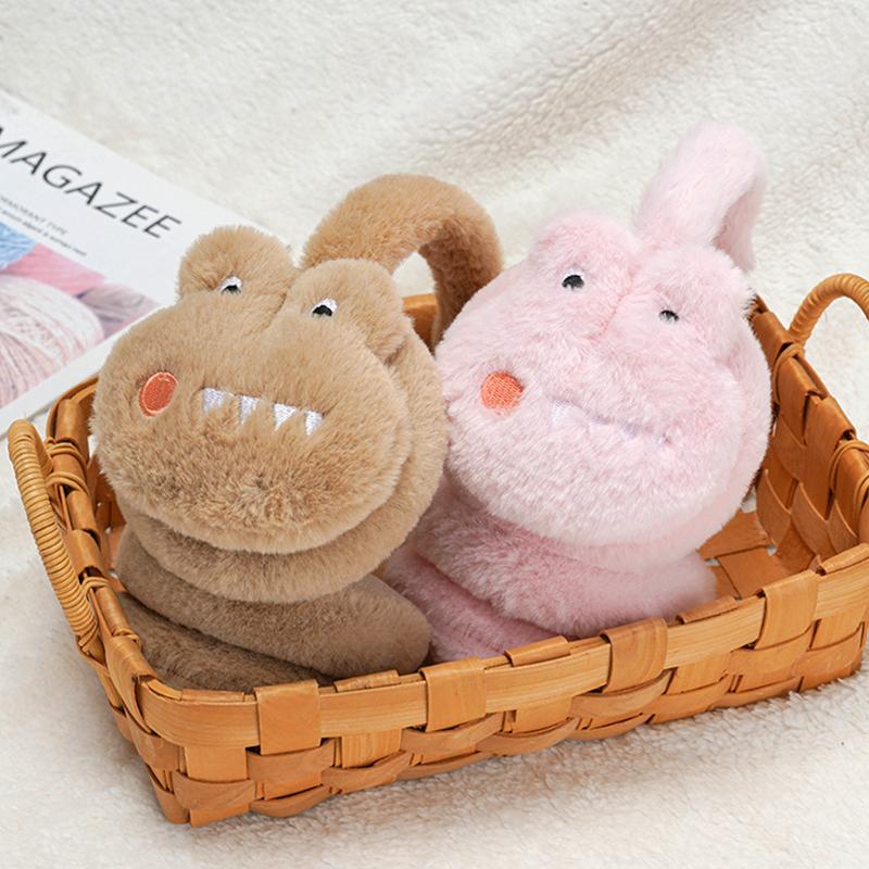 

Berets Children Winter Warm Ear Muffs Fashion Lovely Thicken Plush Dinosaur Earmuffs Solid Color Kids Cartoon Warmer Fur, Dark pink