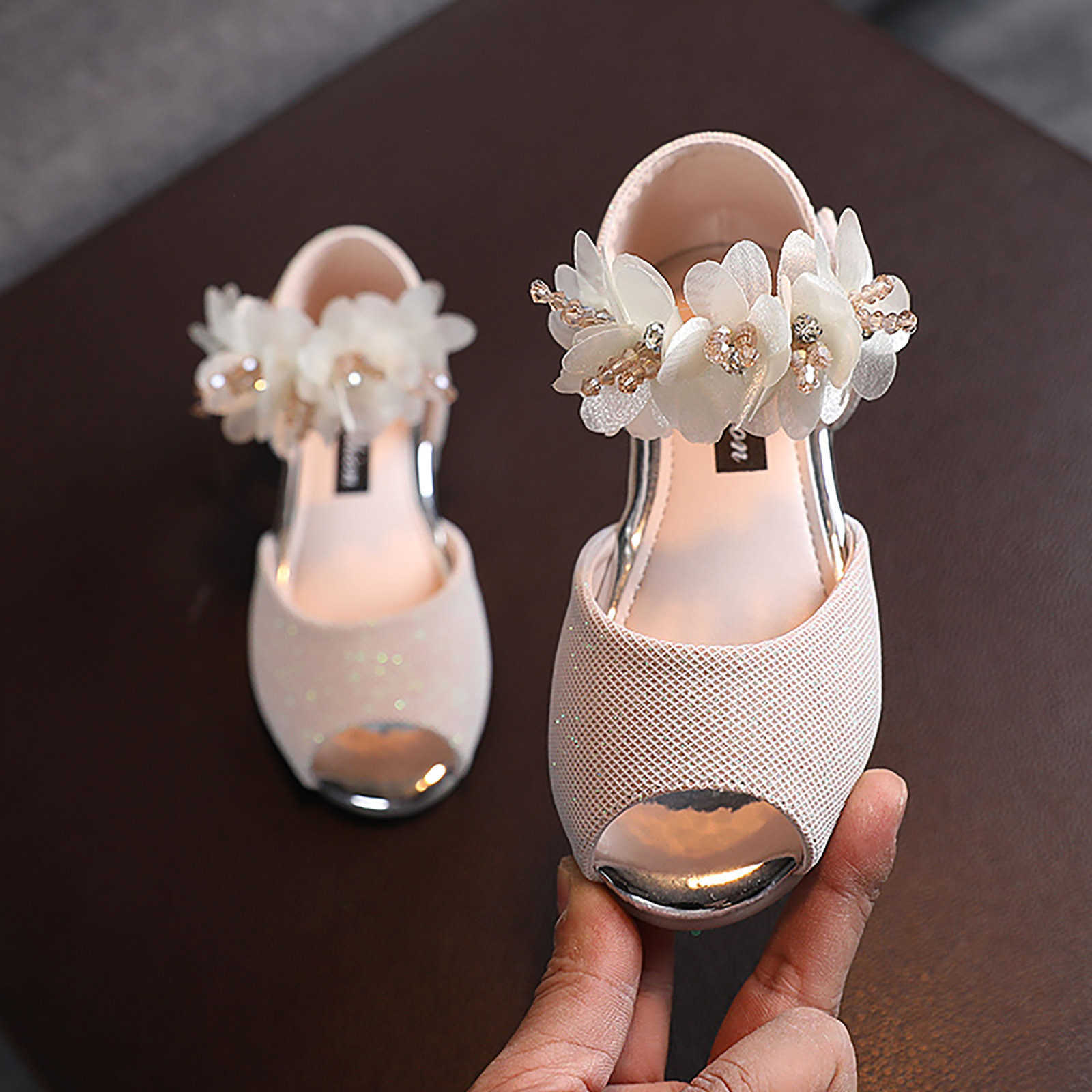 

Sandals Summer Girls Rhinestone Flower Shoes Simple Low Heel Flower Sandals Fashion Wedding Party Princess Shoes Kids Toddler Sandals Z0315, Pk