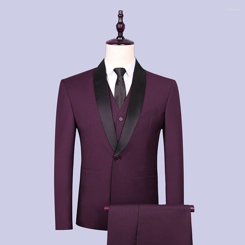 

Men's Suits Mens With Pants And Waistcoat 3 Piece Set Men Formal Dress Suit Male Wine Red Plus Size Three, Black-01