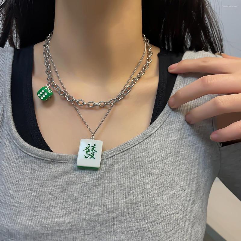 

Pendant Necklaces Chinese Style Titanium Steel Sieve Red Mahjong Necklace Sweater Chain Jewelry For Unisex Fashion Simple Party