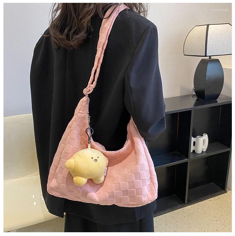 

Evening Bags Sweet Soft Short Plush Shoulder Bag Fashion Lattice Messenger Casual Hand Crossbody Large Capacity No Pendant, Black