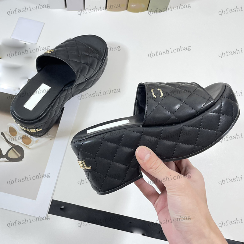 

Womens Platform High Heels Leather Sandals Hardware Metal Letter Decoration Heightener Dress Shoes Mule Outdoor Casual Shoes Outdoor Casual Fisherman Shoes, Box