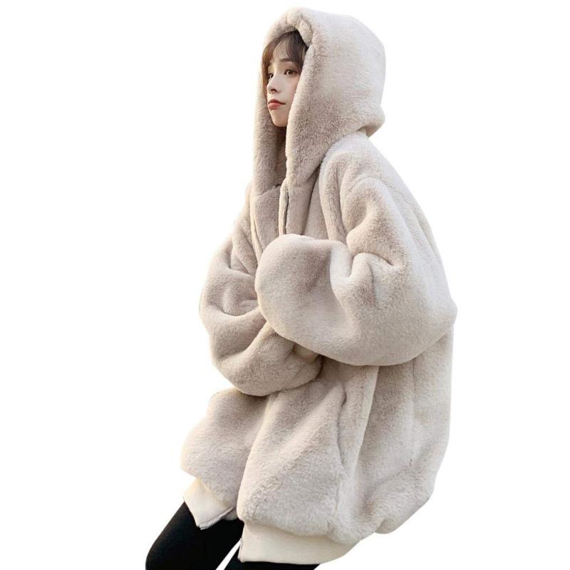 

Women' Jackets Womens Loose Coat H Fleece Winter Imitating Grass Mid-length Thick Hooded Warm Fashion CoatWomen' Women'sWomen, Black