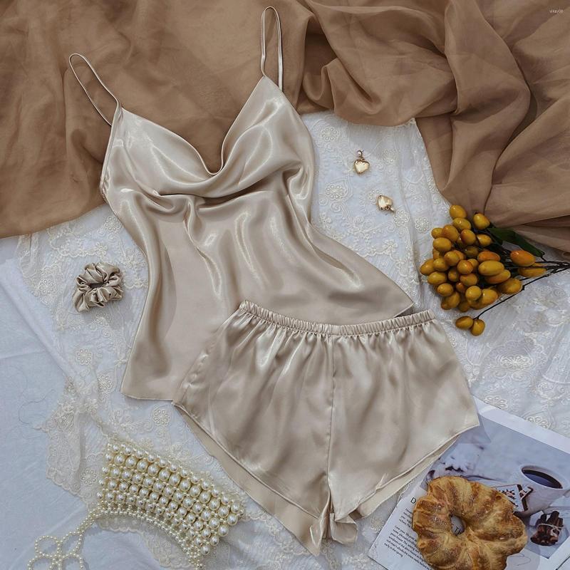 

Women' Sleepwear Lightweight Pajamas For Women Solid Ice Silk Women' Thin Home Suspender Shorts Set Sexy Womens 3 Piece