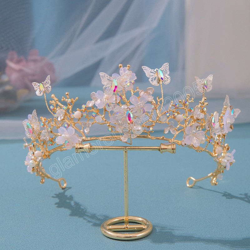 

Butterfly Pearl Crystal AB Crown Tiara Rhinestone Hairband Wedding Hair Accessories Princess Bridal Headpieces