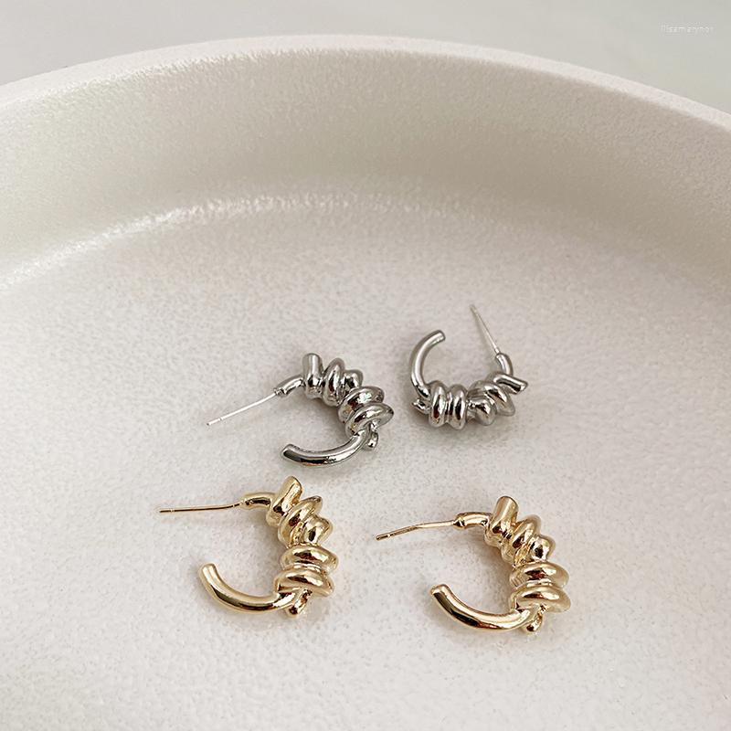 

Hoop Earrings WTLTC 2023 Metal Twisted C Shaped Femme Statement Open Hoops Vintage Gold Sliver Color
