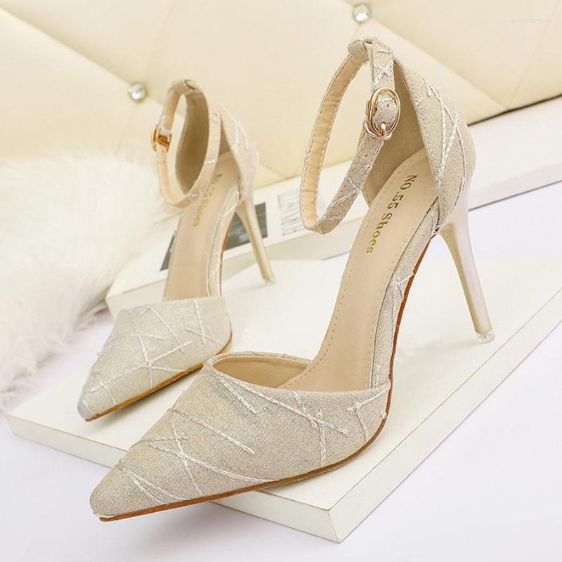 

Sandals Fashion Sewing Pointed Toe Women's 2023 Summer Thin Buckle Shallow High Heels Shoes Female Sexy Hollow Dress Party Pumps, Black