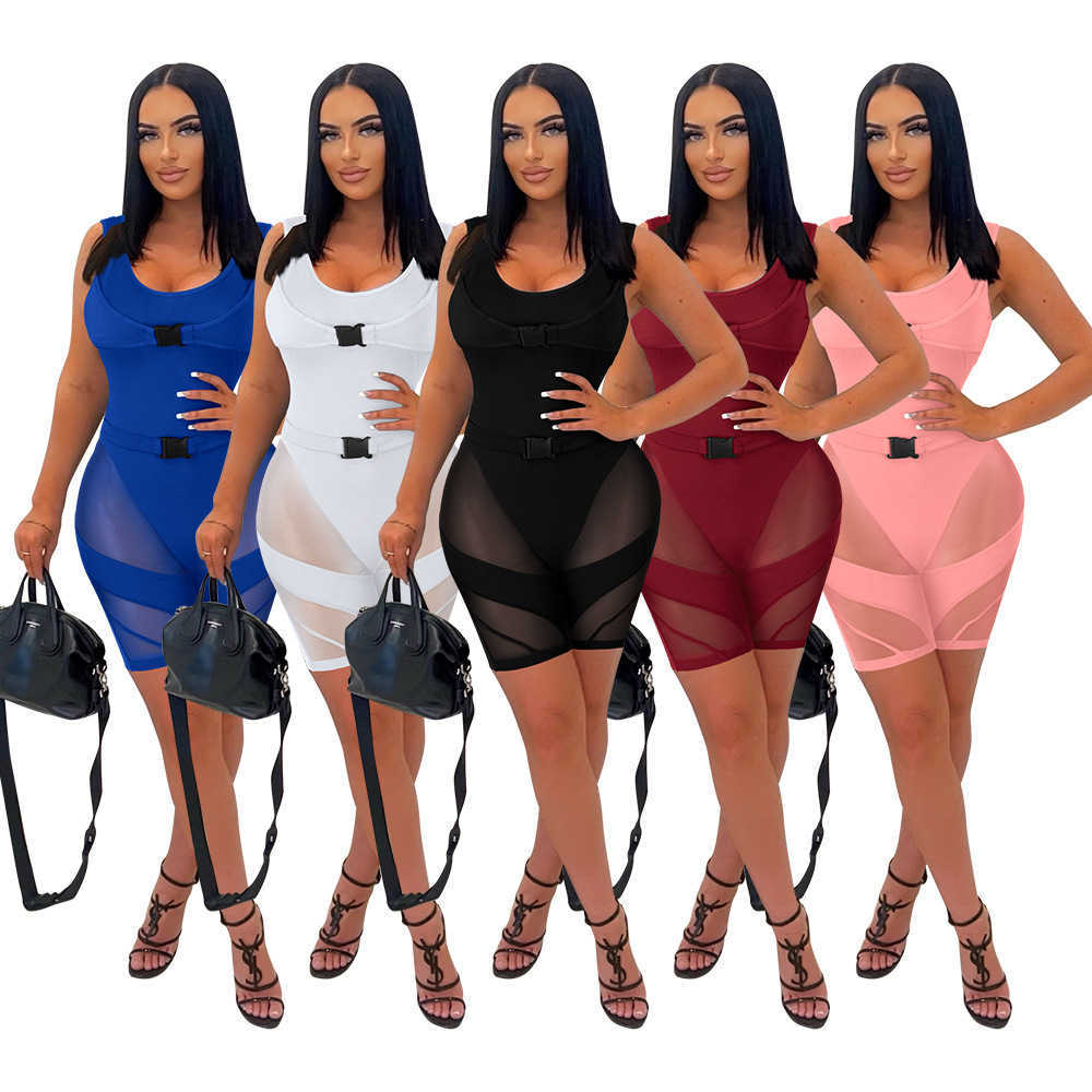 

Women' jumpsuits summer amp rompers New Mesh Splice Sexy Perspective Tank Top Jumpsuit romper Women clubwear, Black