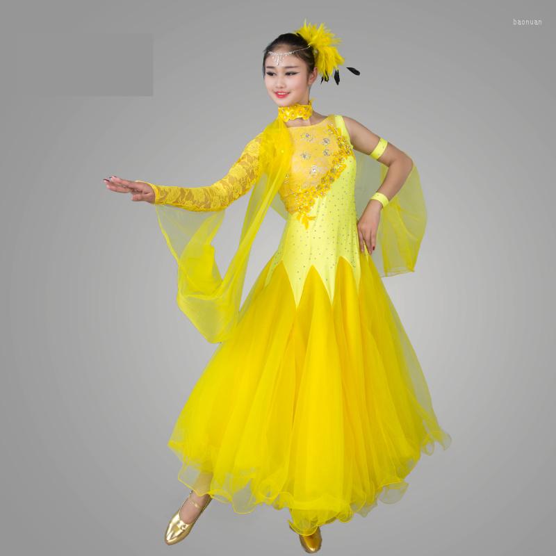 

Stage Wear 2023 Ballroom Dancing Dress Competition Dance Women Standard High Quality Spendex Flamenco Dresses, Yellow