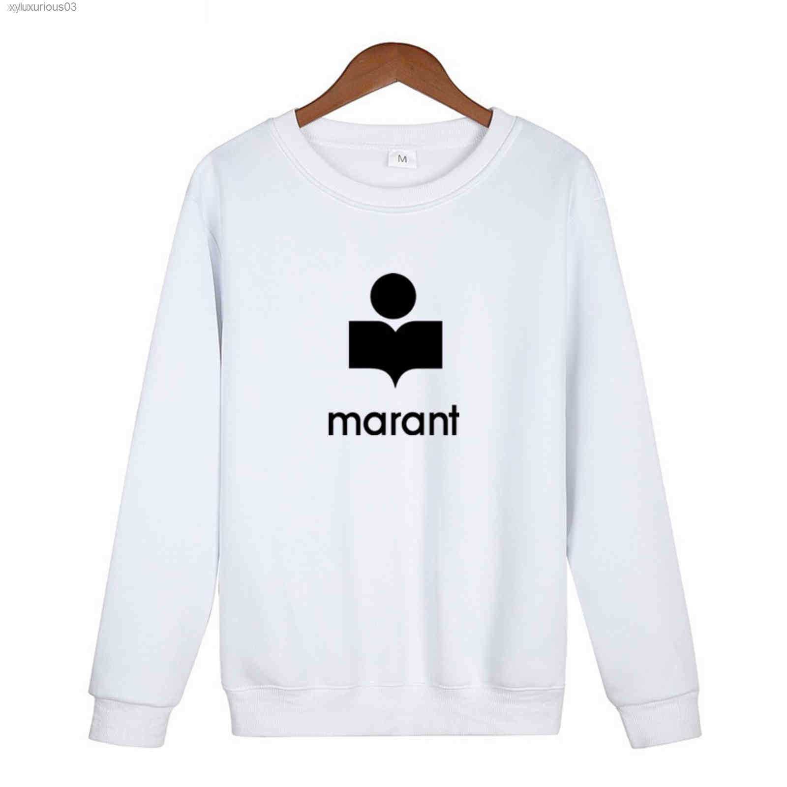 

Hoodie Fashion Brand Marant Printing Suit Men' and Women' Sports Running Neck Sweater, Red and white