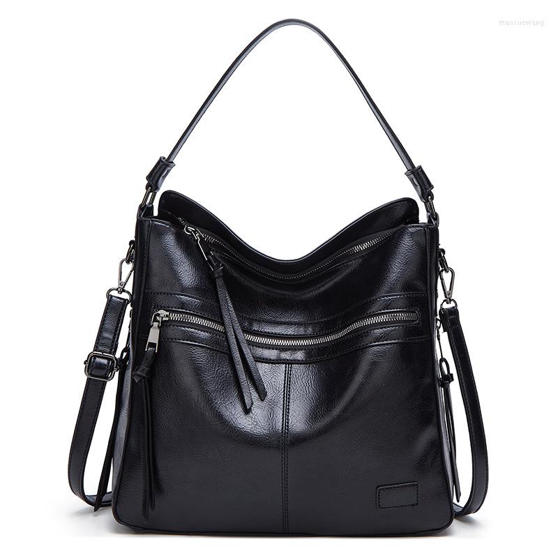 

Evening Bags Vintage Women's Leather Handbags High Quality Female Hobos Single Shoulder Solid Multi-pocket Ladies Totes Sac A Main C1622, Black
