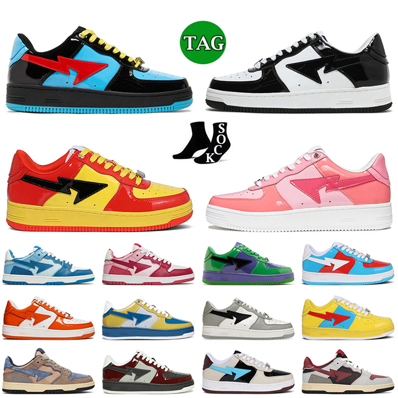 

Fashion Men Bapestas Designer Shoes Woman Fashion Patent Leather Luxury Bapesta Sneaker Black White Outdoor Trainers Plate-forme Casual sneakers Chaussures, B33 pastel pack pink 36-40