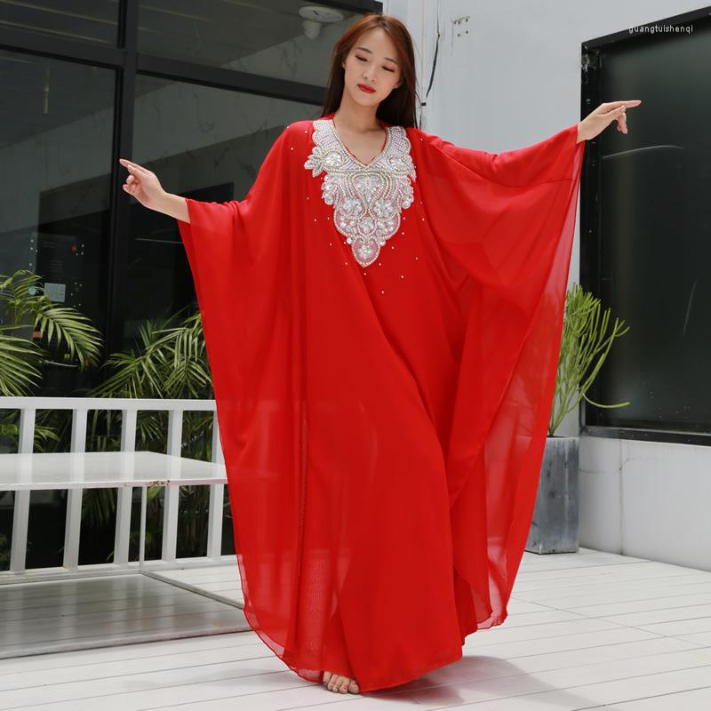 

Stage Wear 2023 Women Dance Belly Clothes Kaftan Dress With Sequins Chiffon Traditional Khaleeji Thobe Dresses, Green