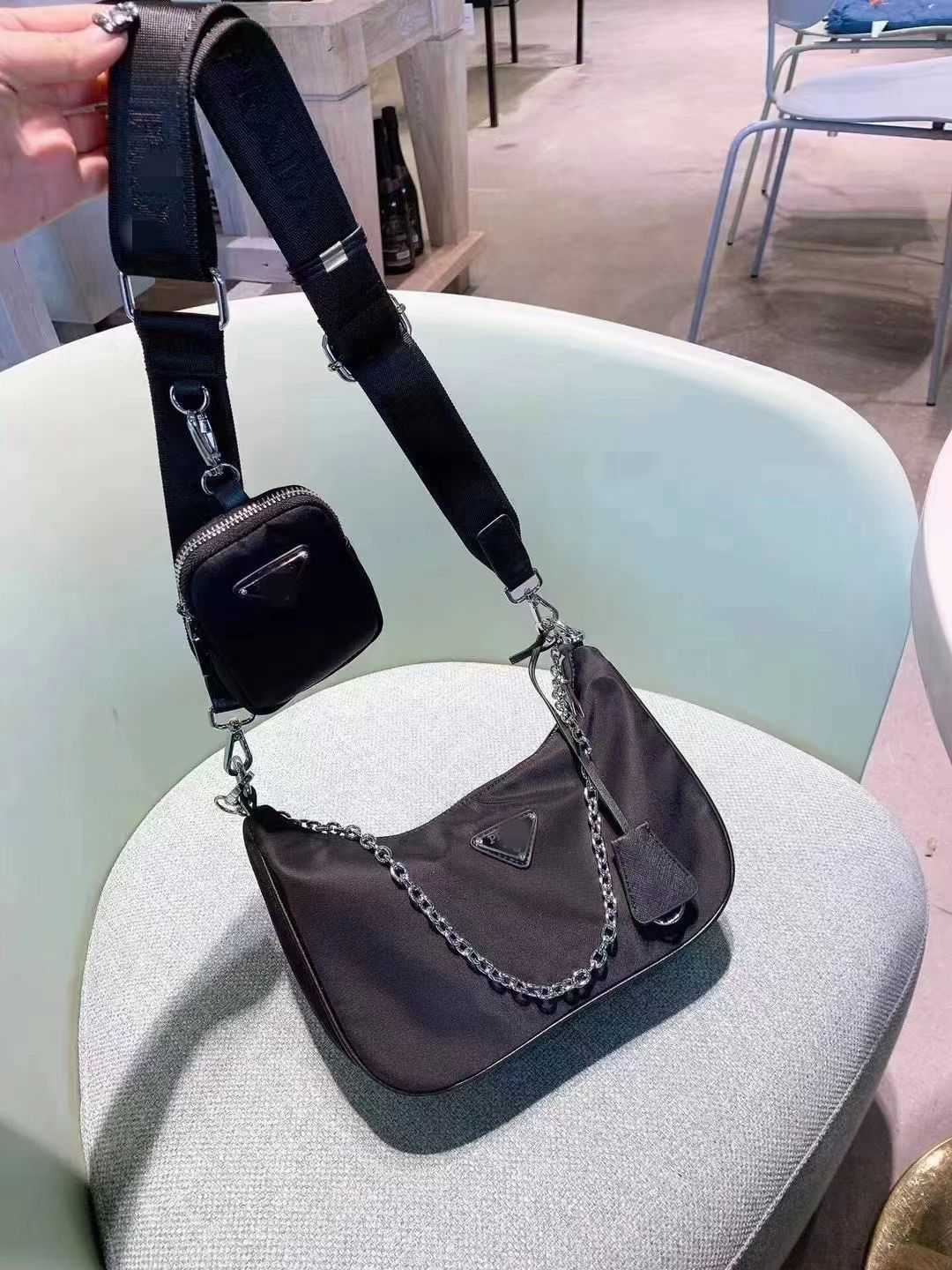 

designer bags prads New Fashion 3-in-1 Underarm Bag Trend Shoulder Chain Handbag Versatile 3-piece Crossbody, Black