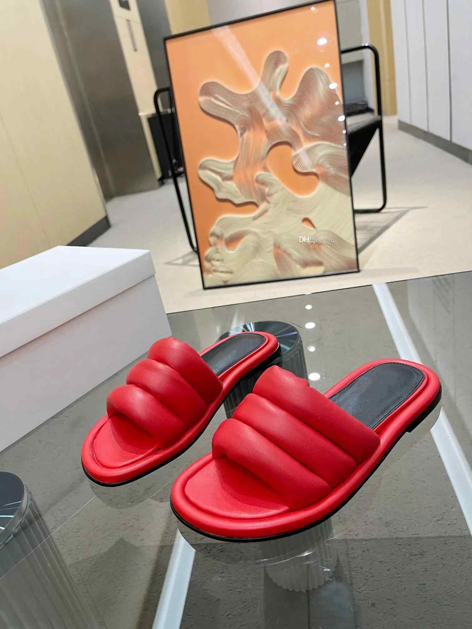 

New Fashion Flat Bottom Rainbow Sandals Designer Square Toe Genuine Leather High Quality Wide Sole Comfortable Outdoor Beach flip flops 35-43