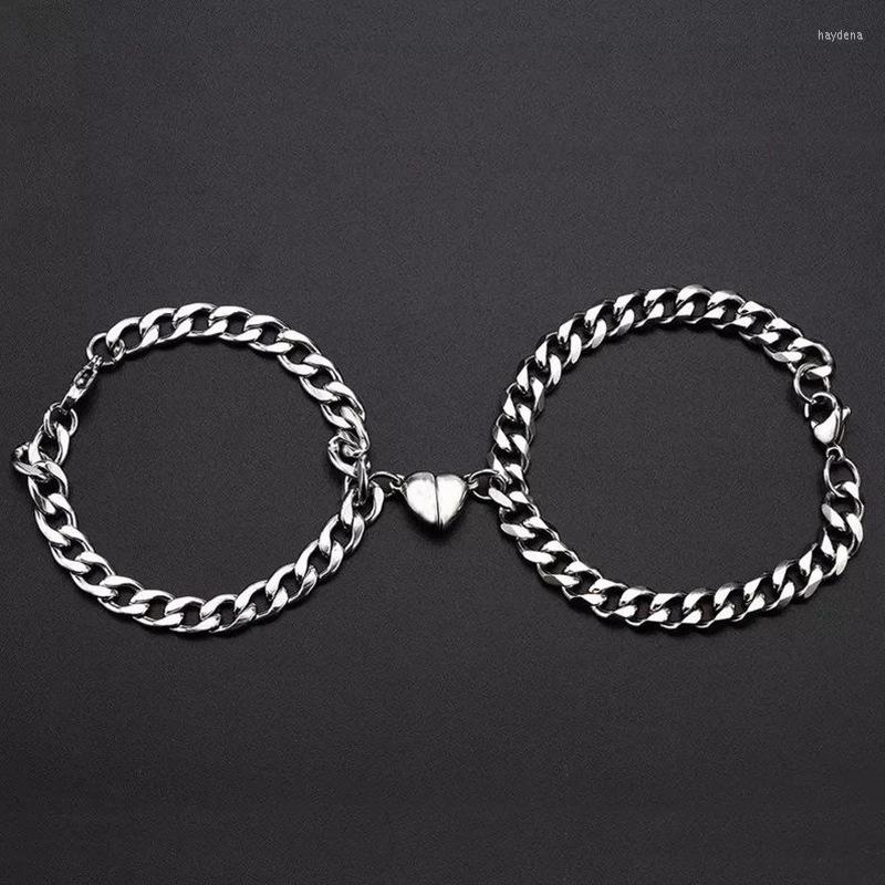 

Link Bracelets Heart Magnet Couple Bracelet 1 Pair For Women Men Fashion Charm Jewelry Lover Gift Stainless Steel