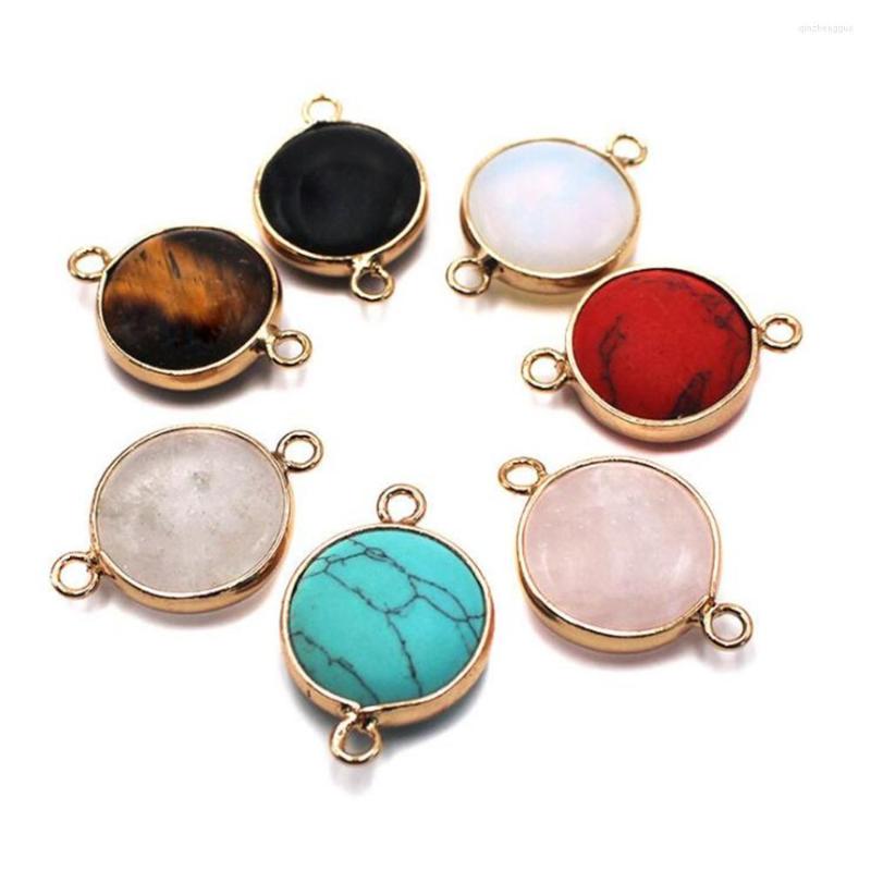 

Bangle 6pcs/lot Natural Stone Pendant Crystal Green Red Turquoisess Rim Connector Color Bracelet DIY Necklace Accessories