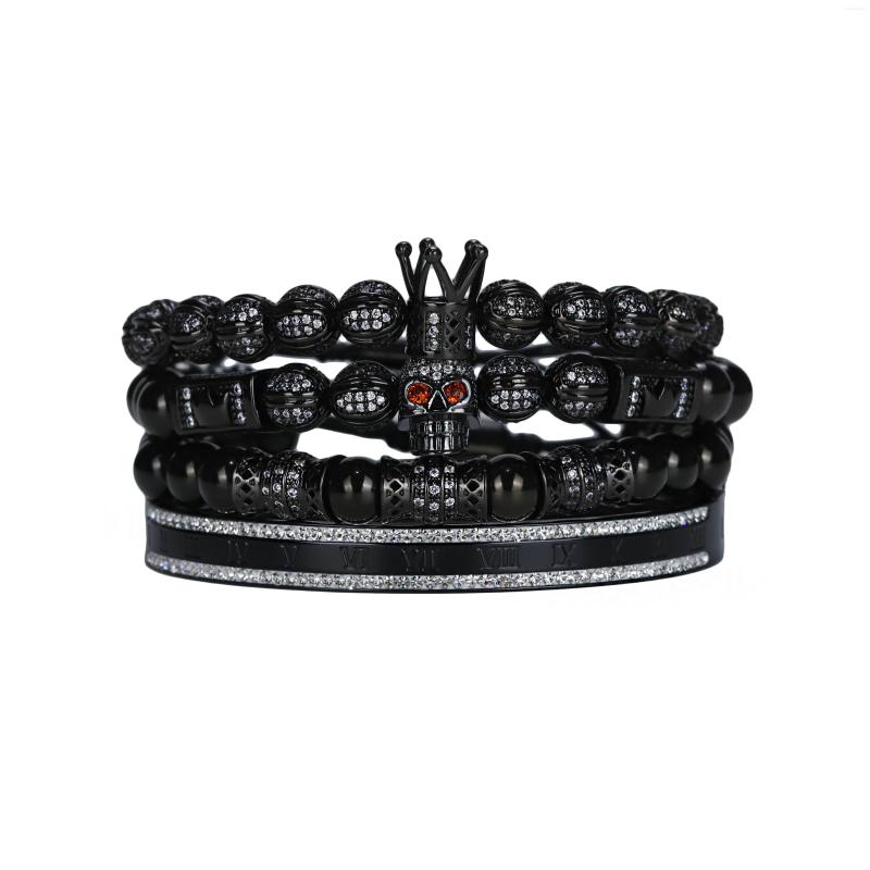 

Charm Bracelets Royal King Crown Luxury Iced Out CZ BRACELET SET Stainless Steel Beads Roman Numerals Bangle For Men Jewelry